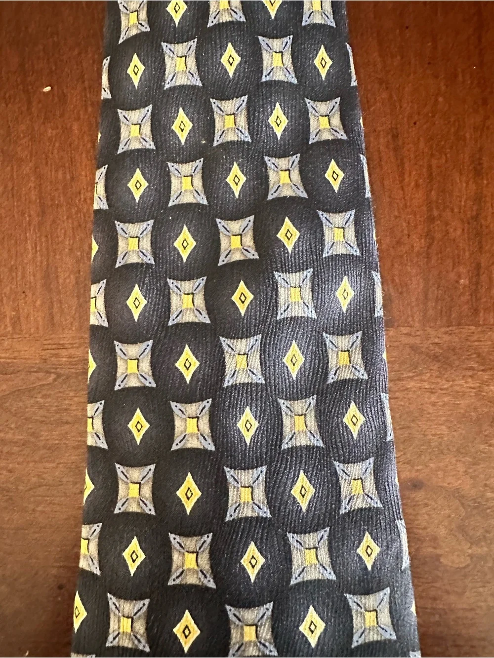 Robert Talbott Silk vintage Navy Tie with Yellow and Light Blue Medallions